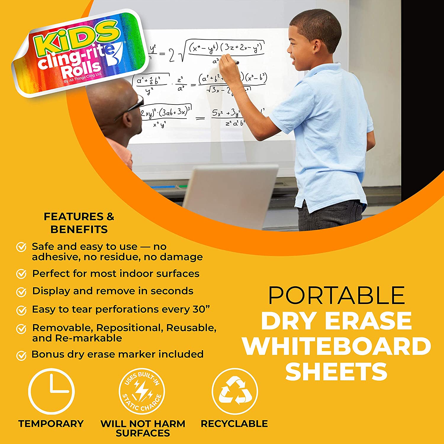 Reusable Static Cling Whiteboard Ideal For Dry Erase Markers